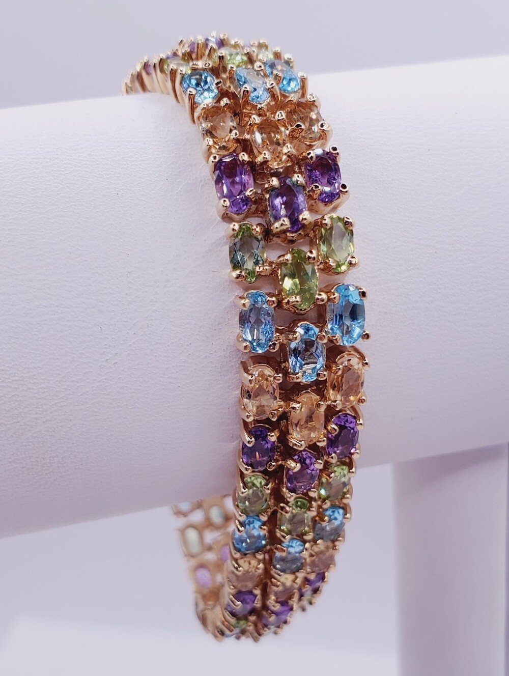 22 Carat Multicolor Oval Gemstone Tennis Bracelet - Yellow Gold - 925 Silver